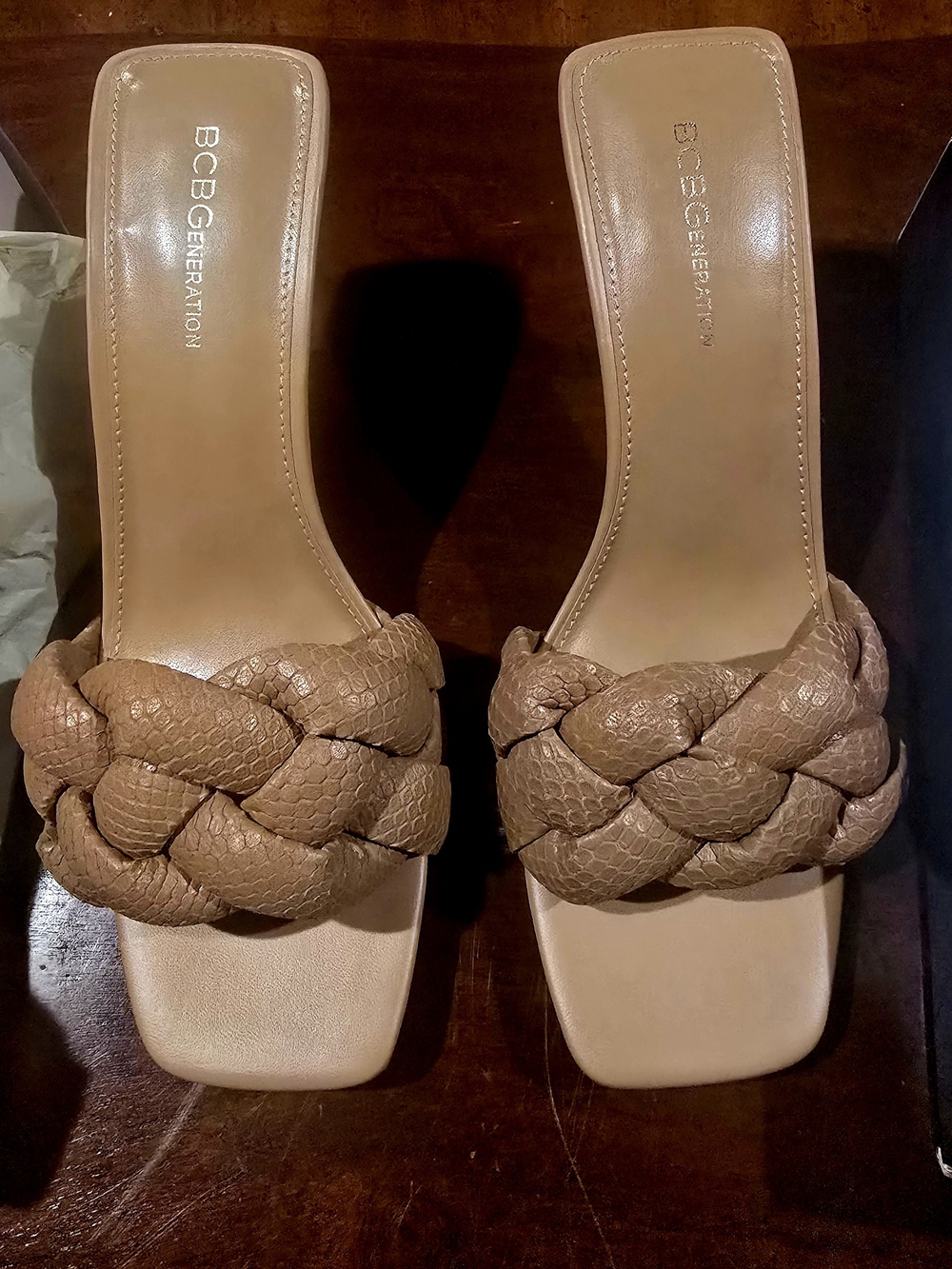 BCBGeneration Women's Braided Slide Sandals in Taupe